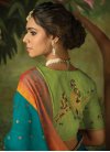 Brasso Olive and Teal Contemporary Style Saree For Ceremonial - 1