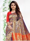 Navy Blue and Red Designer Traditional Saree For Ceremonial - 1