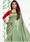 Red and Sea Green Designer Traditional Saree For Ceremonial - 1