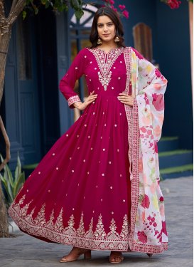 Georgette Designer Gown with Embroidered Work for Women in Rose Pink