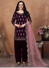 Velvet Embroidered Work Trendy Straight Salwar Suit - 2
