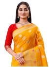 Mustard and Red Woven Work Designer Traditional Saree - 1