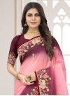 Organza Pink and Wine Embroidered Work Designer Traditional Saree - 1
