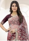 Net Maroon and Salmon Embroidered Work Designer Contemporary Saree - 1