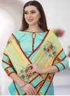 Cream and Turquoise Embroidered Work  Trendy Saree - 1