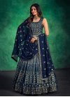 Grey and Navy Blue Faux Georgette Readymade Classic Gown For Festival - 1