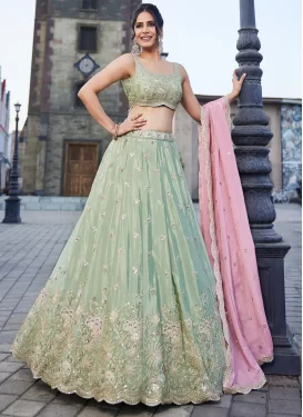 Silk Designer Lehenga Choli with Embroidered Work in Sea Green for Festival