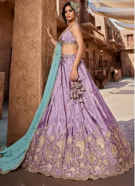 Embroidered Work Silk Designer Lehenga Choli in Violet for Women