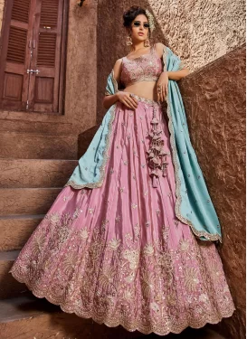 Embroidered Work Silk Designer Lehenga Choli in Pink for Women