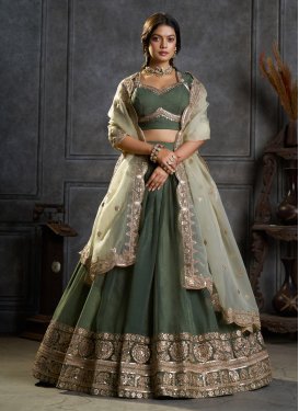 Organza Designer Lehenga Choli with Embroidered Work in Green