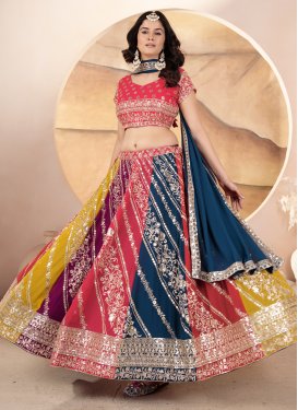 Multi Colour Georgette Designer Lehenga Choli with Embroidered Work for Festival