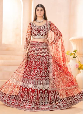 Net Trendy Lehenga Choli in Maroon with Embroidered Work for Festival