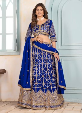 Embroidered Work Chinon Trendy Lehenga Choli in Blue for Festival