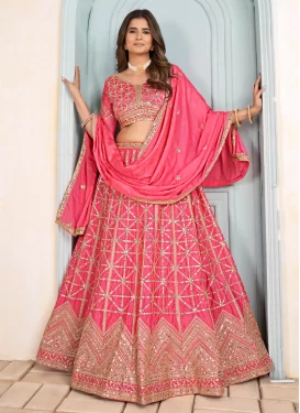Chinon Trendy Lehenga Choli with Embroidered Work in Hot Pink