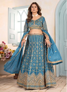 Embroidered Work Chinon Trendy Lehenga Choli in Light Blue for Women