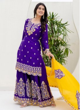 Chinon Palazzo Suit with Embroidered Work for Ceremonial in Purple