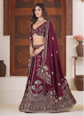 Chinon Designer Lehenga Choli with Embroidered Work in Wine