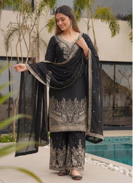 Chinon Palazzo Suit with Embroidered Work for Festival in Black
