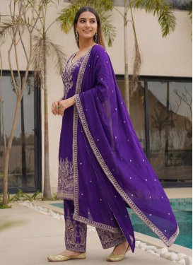 Chinon Palazzo Suit with Embroidered Work for Women in Purple