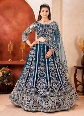 Embroidered Work Trendy Lehenga Choli For Festival in Teal