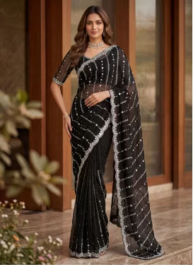 Fendi Silk Classic Saree with Cutdana Work in Black