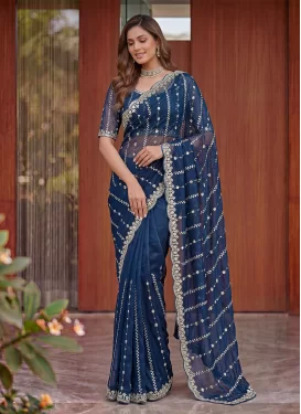 Fendi Silk Cutdana Work Trendy Saree in Teal