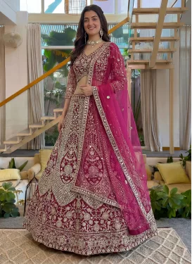 Net Trendy Lehenga Choli with Embroidered Work in Rose Pink for Bridal