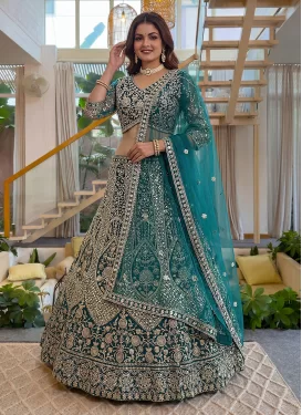 Teal Net Embroidered Work Trendy Lehenga Choli for Women