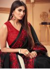 Embroidered Work Satin Silk Black and Red Designer Contemporary Style Saree - 1