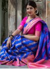 Banarasi Silk Blue and Rose Pink Thread Work Trendy Classic Saree - 1