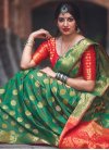 Green and Red Thread Work Traditional Saree - 1