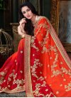 Orange and Red Embroidered Work Trendy Saree - 1