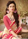 Cream and Rose Pink Lace Work Contemporary Style Saree - 1