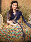 Beige and Navy Blue Faux Georgette Contemporary Saree - 1
