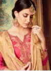 Beige and Hot Pink Embroidered Work Designer Patiala Suit - 1