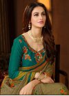 Green and Olive Embroidered Work Contemporary Style Saree - 1