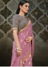 Grey and Pink Lace Work Designer Contemporary Style Saree - 1