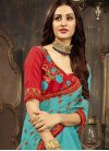 Embroidered Work Aqua Blue and Red Trendy Saree - 1