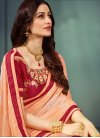 Peach and Red Embroidered Work Traditional Designer Saree - 1