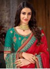 Red and Sea Green Trendy Saree For Festival - 1
