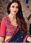 Embroidered Work Navy Blue and Salmon Contemporary Style Saree - 1