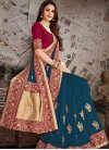 Red and Teal Embroidered Work Contemporary Style Saree - 1