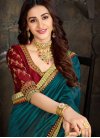 Red and Teal Embroidered Work Contemporary Saree - 1