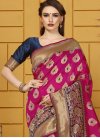 Navy Blue and Rose Pink Thread Work Contemporary Style Saree - 1