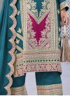 Embroidered Work Rose Pink and Teal Palazzo Straight Salwar Kameez - 1
