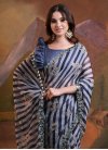 Georgette Mirror Work Navy Blue and Silver Color Trendy Classic Saree - 1