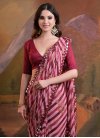 Georgette Pink and Red Mirror Work Designer Contemporary Style Saree - 2