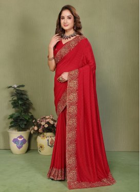 Red Vichitra Silk Embroidered Work Trendy Saree for Women