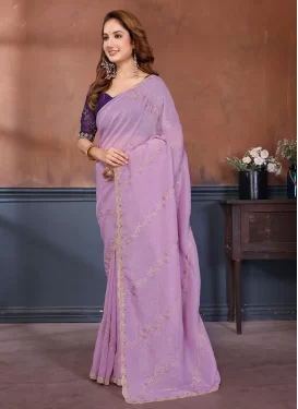 Crush Classic Saree with Beads Work in Mauve for Ceremonial