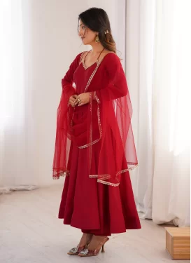 Maroon Silk Blend Anarkali Suit with Lace Work for Festival